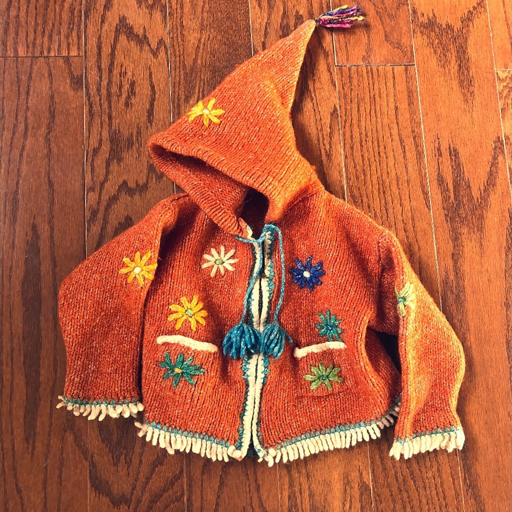 (TRADED) Handmade Elven Hooded Sweater Coat with Flowers 3T